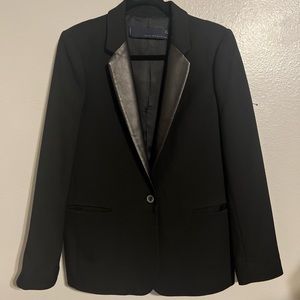 Zara black tuxedo blazer with leather trim